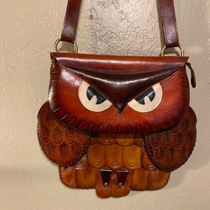 Genuine leather owl purse
